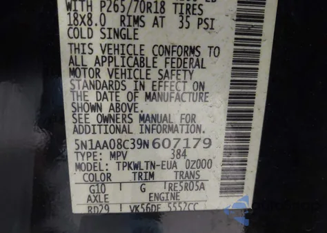2009 Nissan Armada Se from USA, damaged, VIN 5N1AA08C39N607179